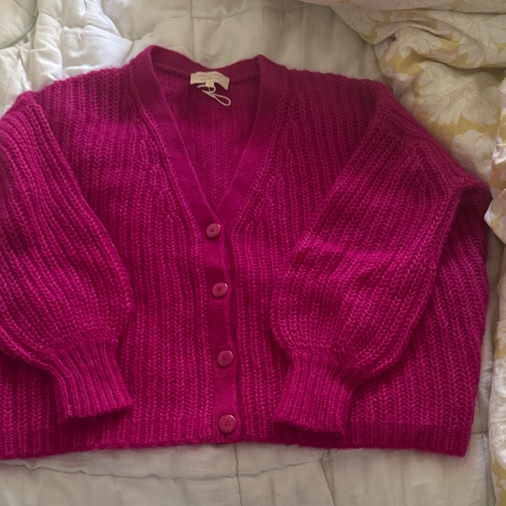 La Maille se'zane Magenta Cardigan Sweater wool mohair blend
